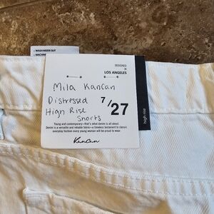 New Womens kancan distressed white shorts